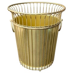 Vintage 1960s Gold Wire Handled Wastebasket 