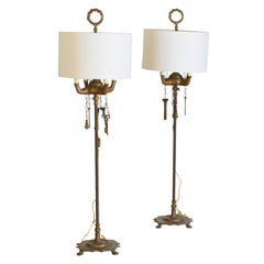 Paar italienische Lucerne-Stehlampen aus Messing im Barockstil mit 4 Lichtern, letztes Viertel des 19. Jahrhunderts