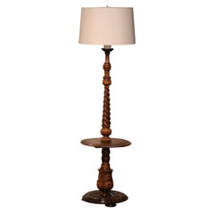 Early 20th Century French Carved Barley Twist Floor Lamp with Attached Table