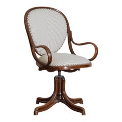 Continental Bentwood and Upholstered Hinged and Swivel Desk Chair, early 20thc