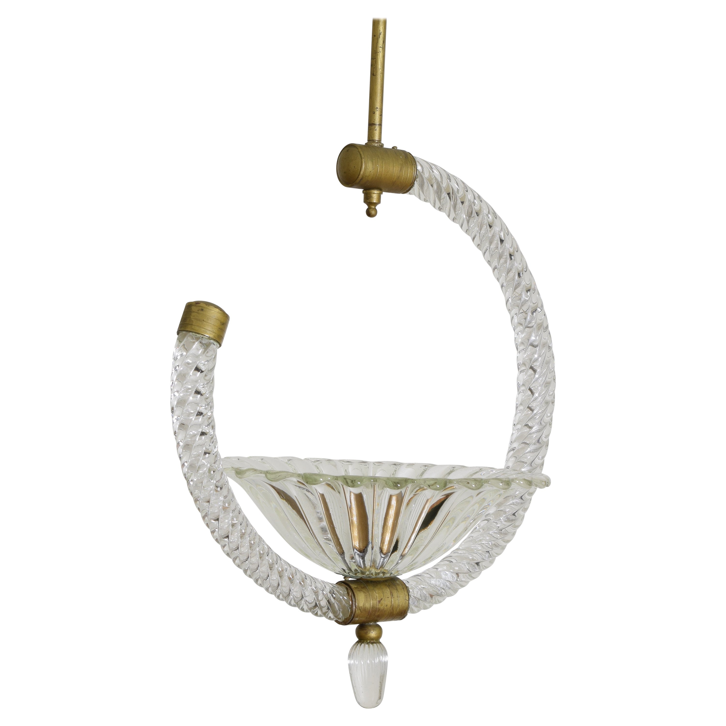 Italian, Murano, Blown Glass C Form 1-Light Pendant, 1st half 20thc, UL wired For Sale