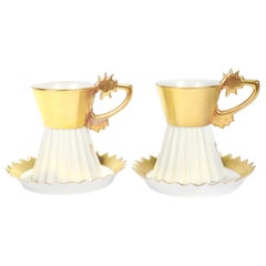 Vintage Pair of Rosenthal Studio Linie Gilt Porcelain No. 23 Cup & Saucers by Otto Piene