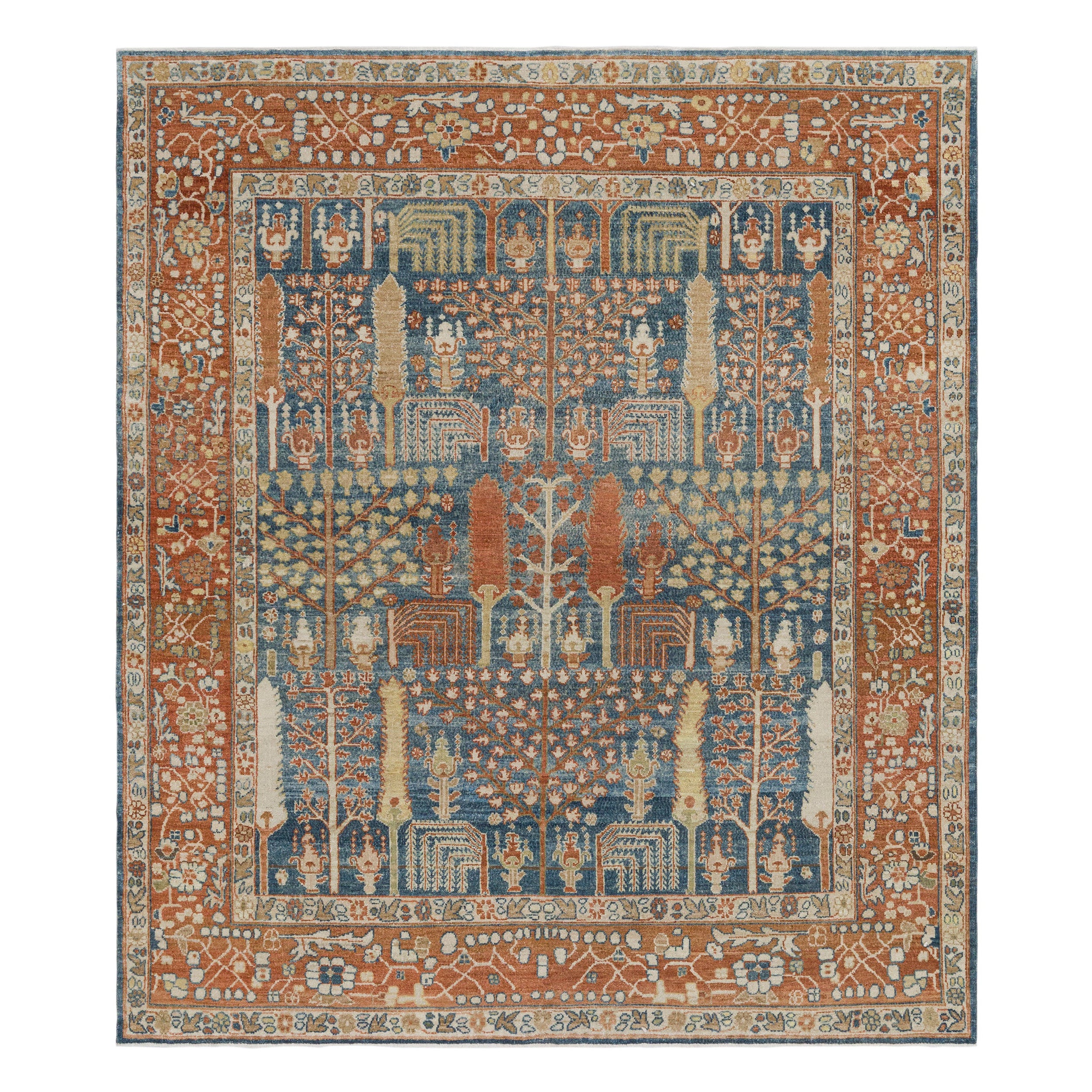 Persian Bakshaish Rug in Navy Blue and Rust For Sale