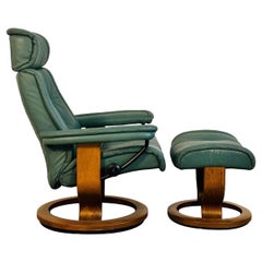 Used Rare Green Ekornes Stressless Lounge Chair & Ottoman