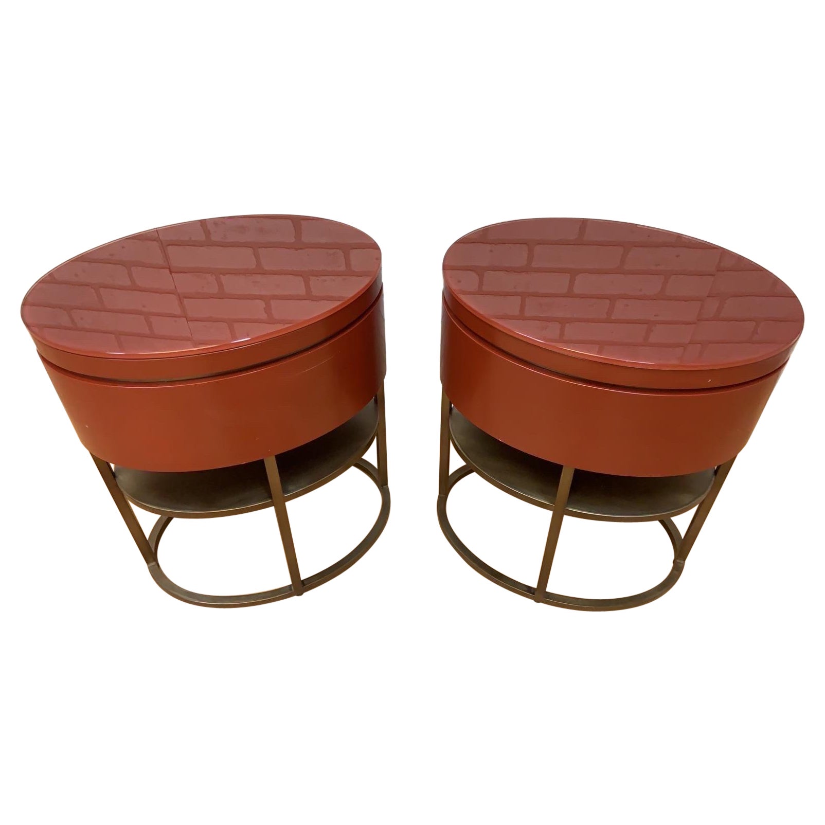 Vintage Contemporary Custom Designed Oval Side Table/Night-Stands - Pair For Sale