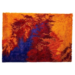 Antique Mid-Century Rya Carpet, Swedish Rug, Colorful