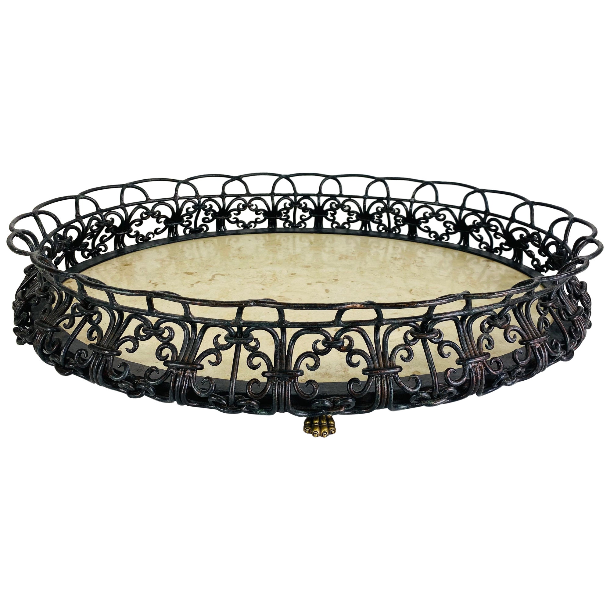 Maitland Smith hand wrought iron French style serving tray For Sale