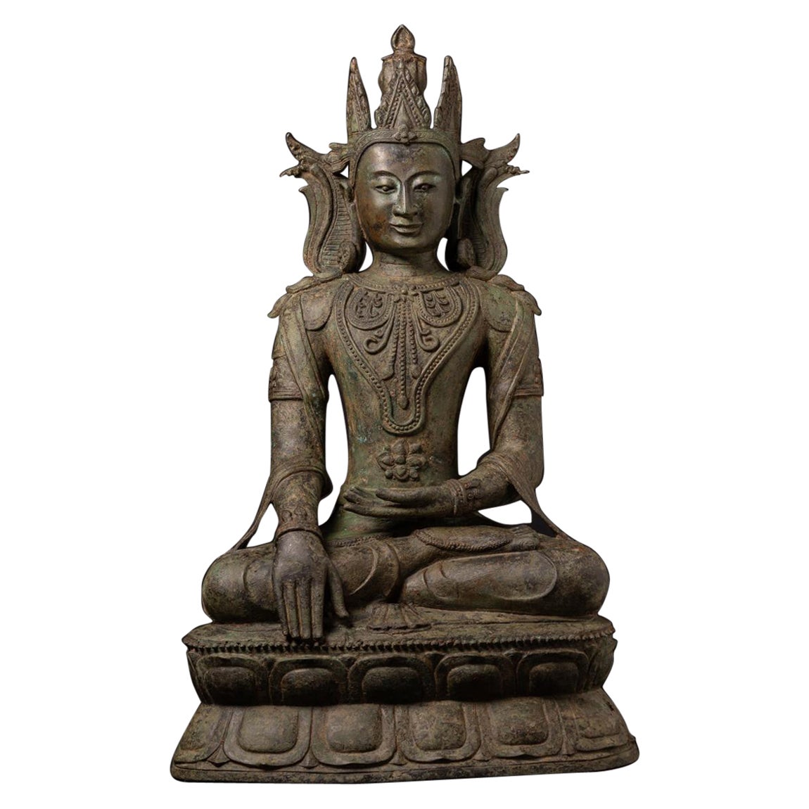 Sondere antike Arakan-Buddha-Statue aus Bronze aus Burma aus dem 19. Jahrhundert