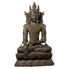 Statue de Bouddha en bronze antique spécial de Birmanie du 19e siècle