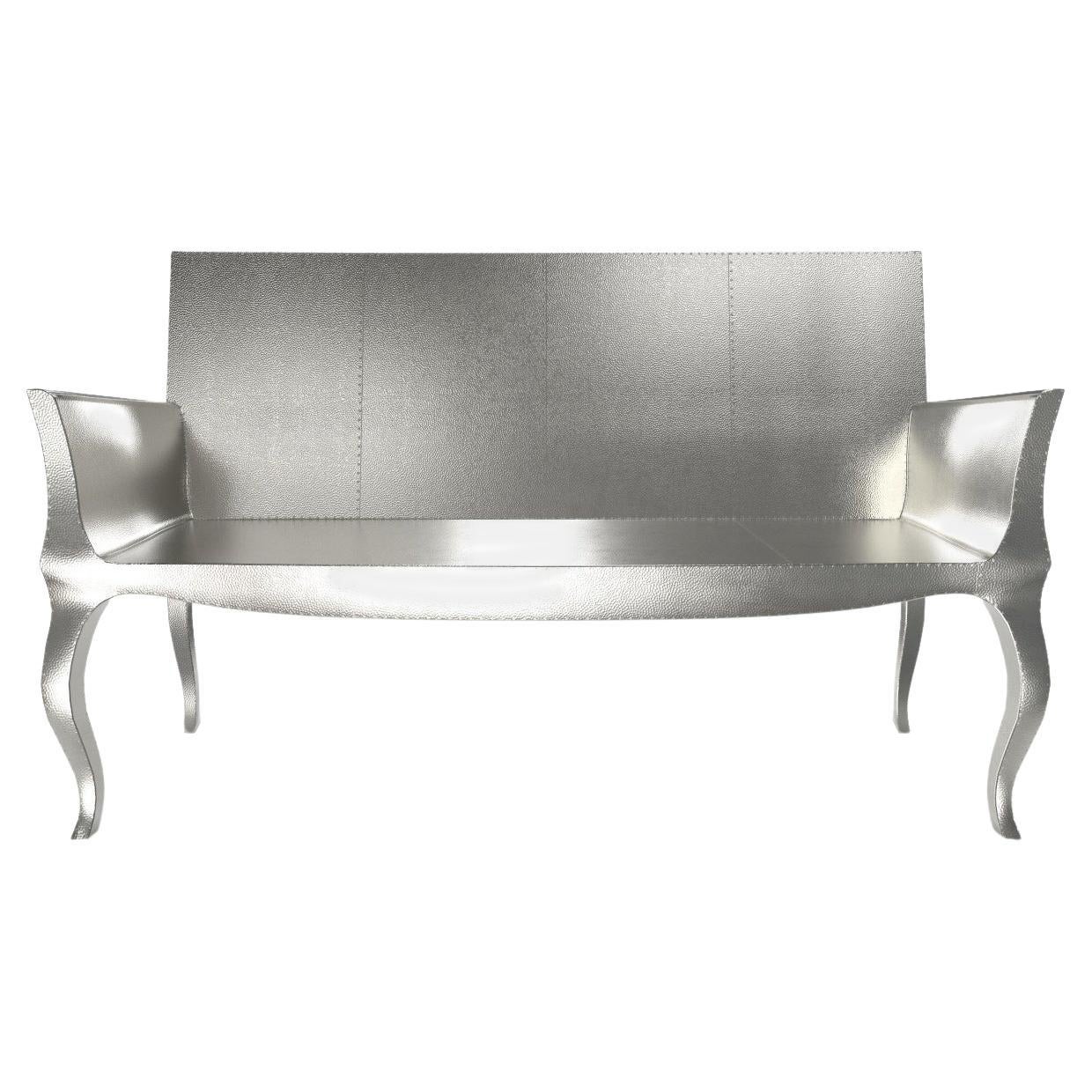 Louise Settee Art Deco Benches in Mid. Hammered White Bronze by Paul Mathieu For Sale