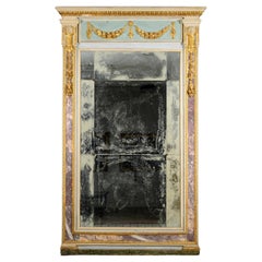 18th Century, Large Italian Neoclassical Lacquered Wood and Marble Mirror