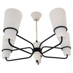 Used black and white 5-armed chandelier, 1950's/1960's