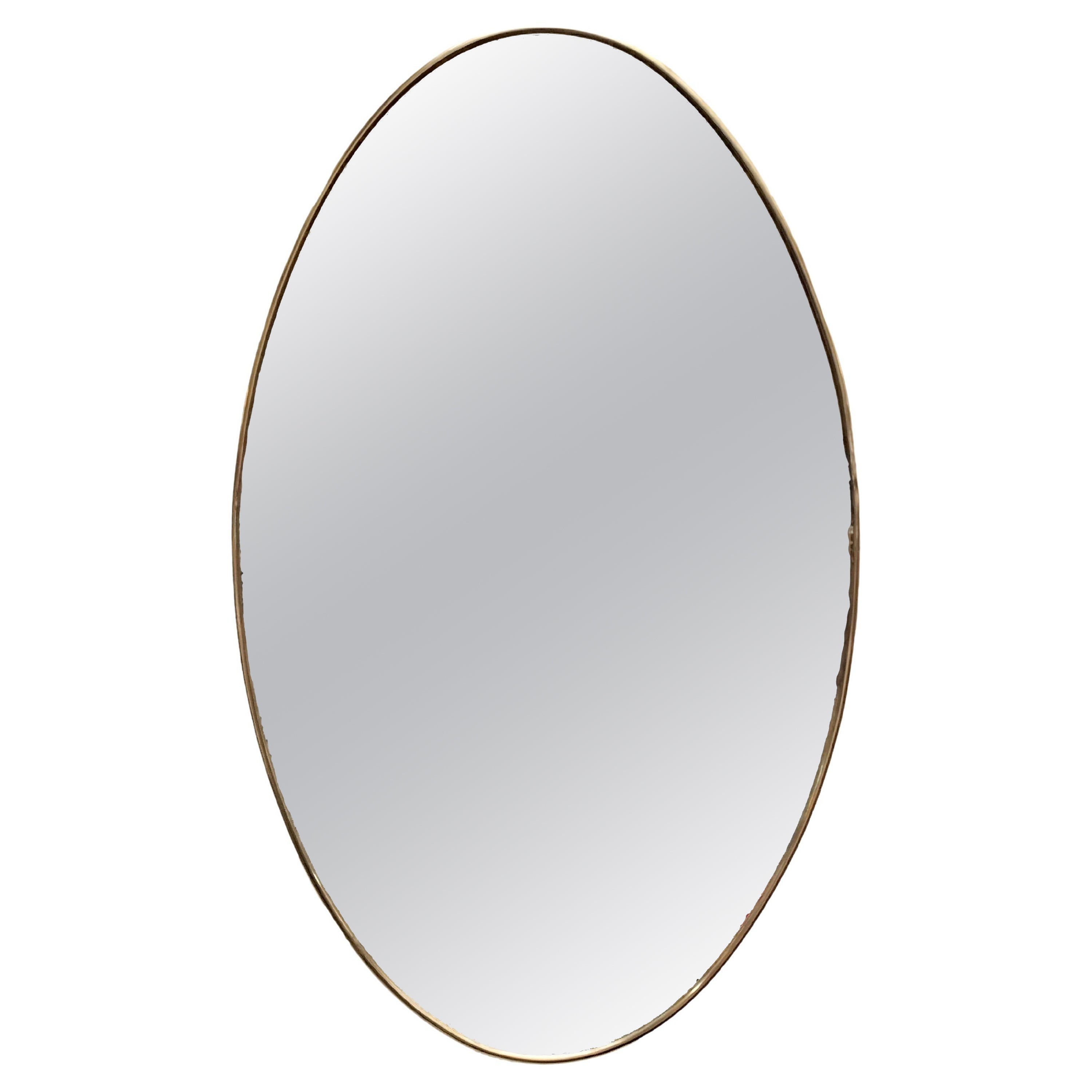 Oval Wall Brass Mirror, Italy 1960s For Sale