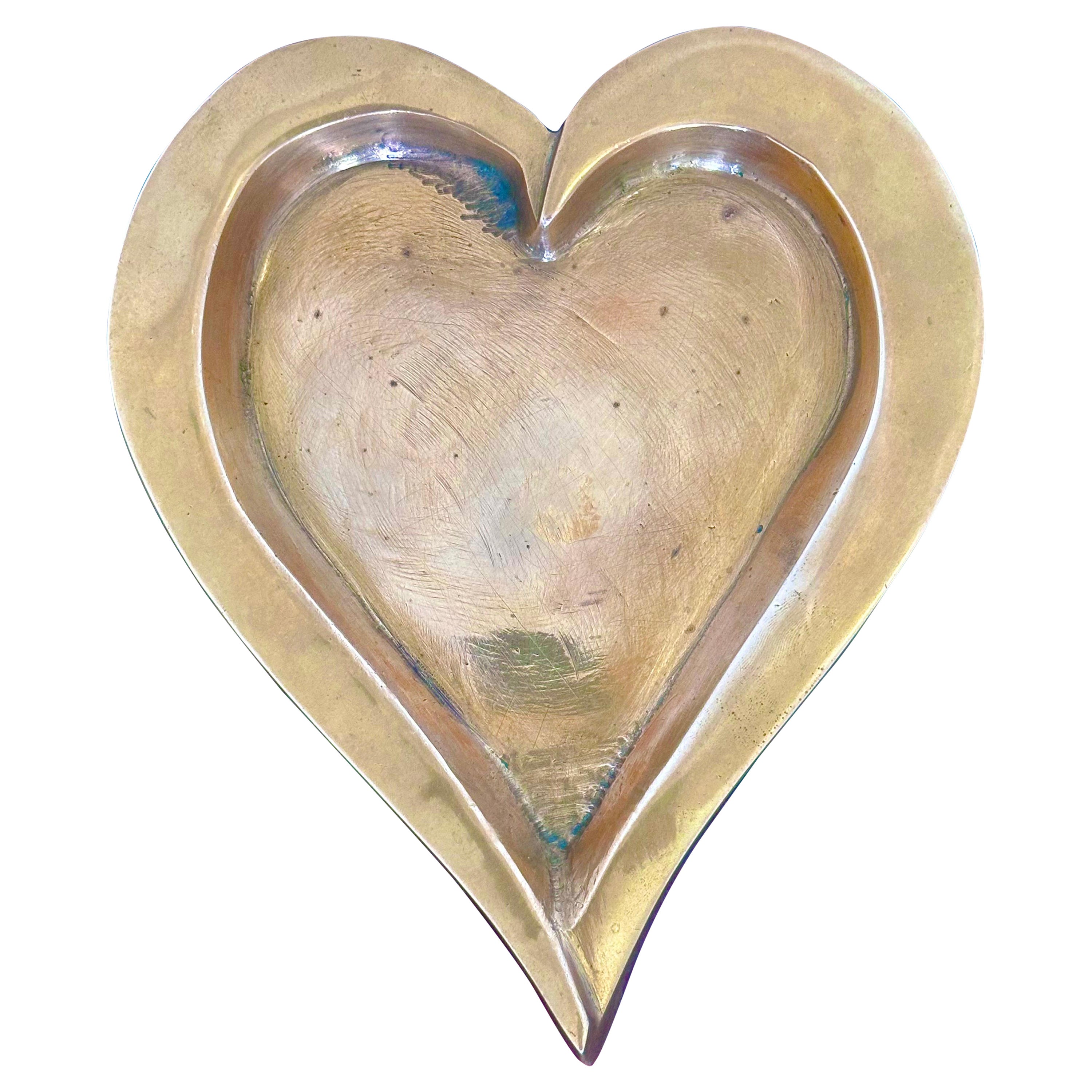 Brazilian Modern Patinated Bronze Heart Shaped Tray or Catchall, 1960s For Sale