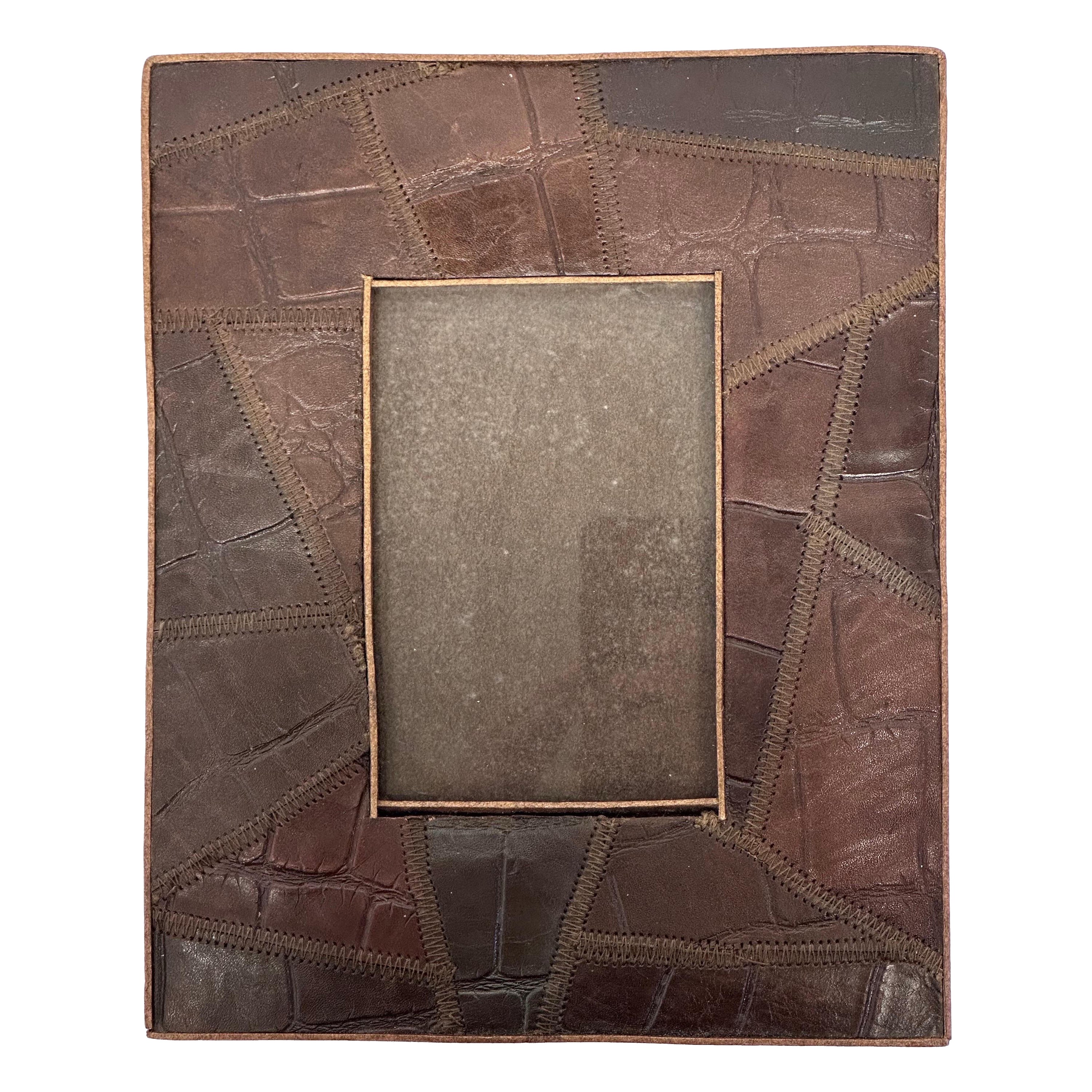 Stitched and Embossed Leather Photo Frame by Palecek For Sale