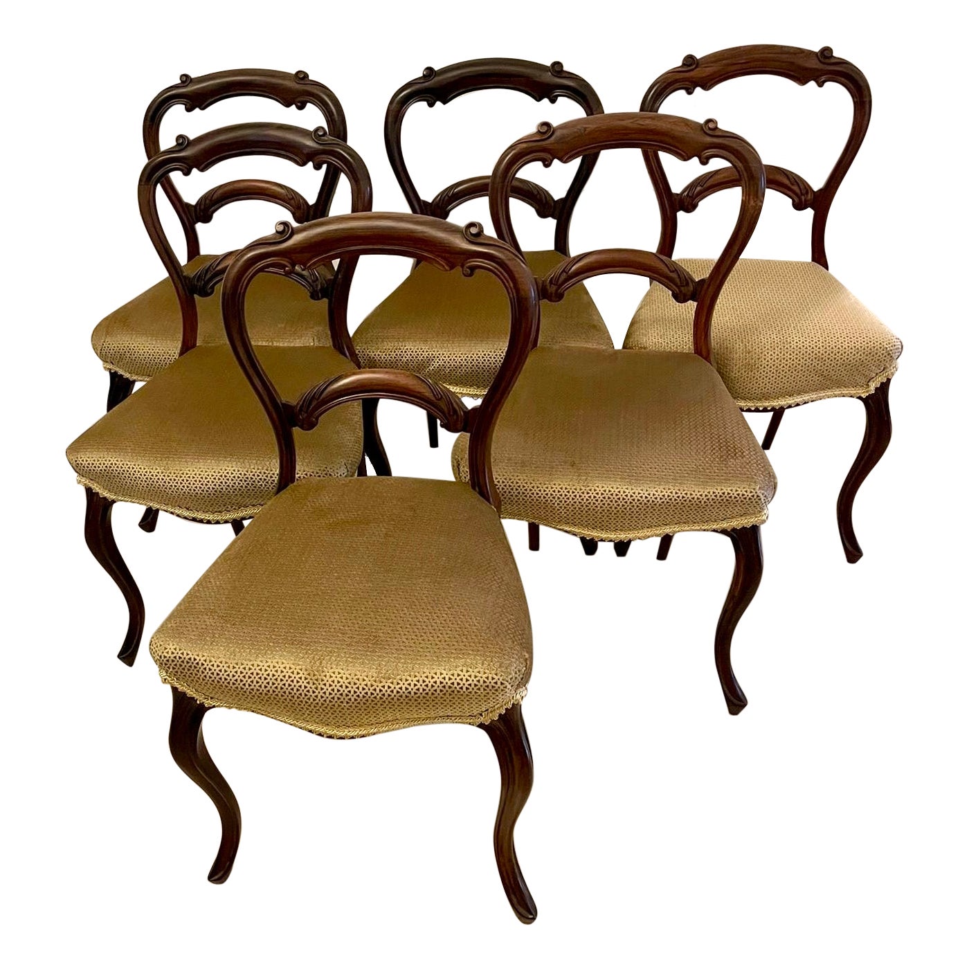 Ensemble de 6 chaises de salle à manger victoriennes anciennes en bois de rose  en vente