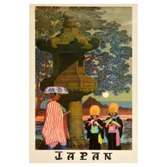 Original Antique Travel Poster Japan Ronin Samurai Komuso Zen Buddhism Monks