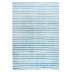 Retro Indian Dhurrie Striped Blue Rug