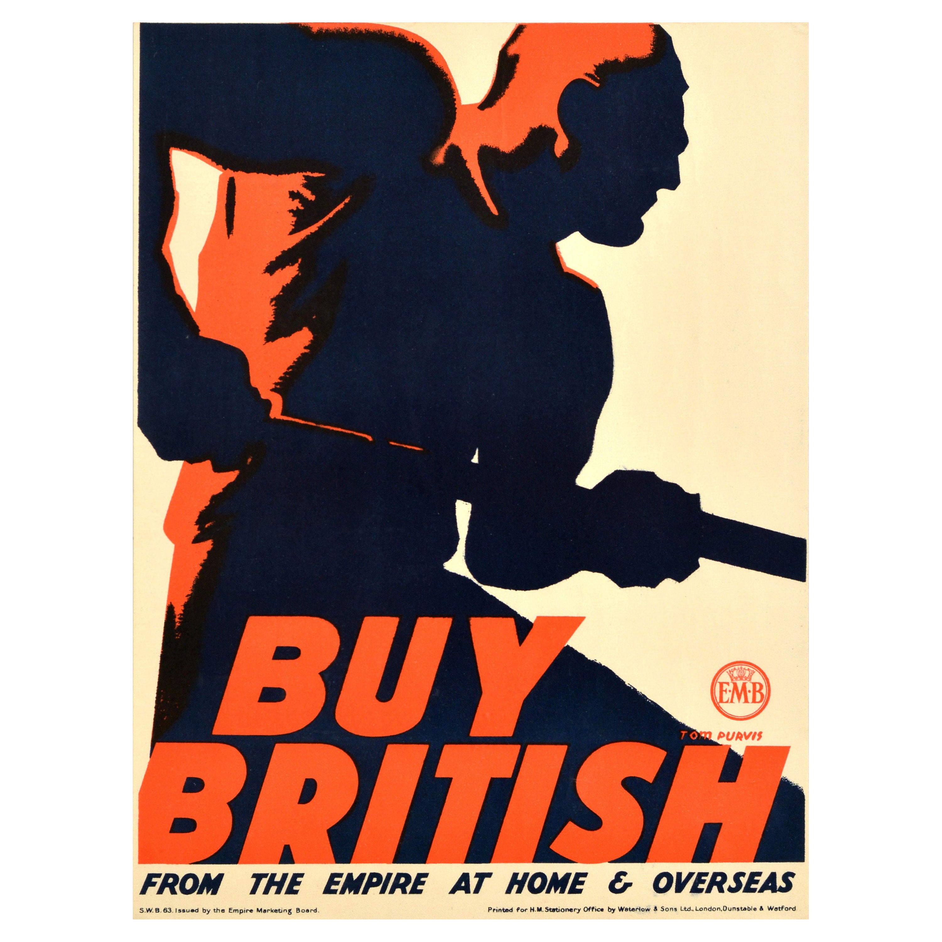 Affiche vintage d'origine acheteur britannique Tom Purvis pour EMB Empire marketing Board en vente