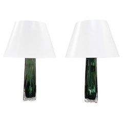 20th Century Swedish Pair of Large Green Orrefors Table Lights by Carl Fagerlund