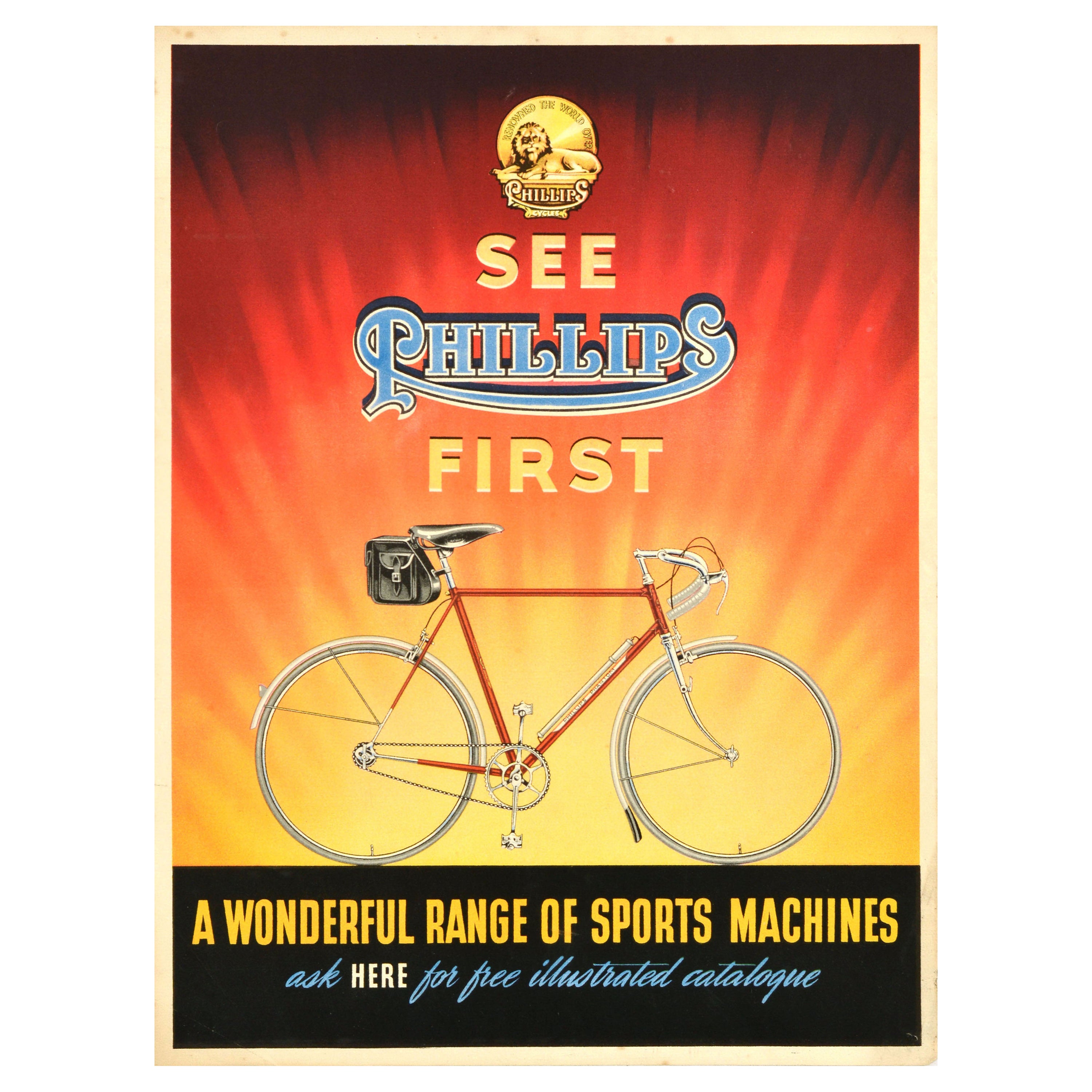 Original-Vintage-Werbeplakat für Fahrrad, Sehen Sie Phillips First Sports Machines