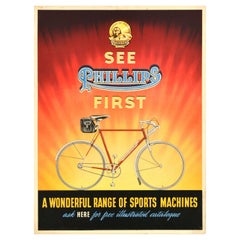 Original-Vintage-Werbeplakat für Fahrrad, Sehen Sie Phillips First Sports Machines