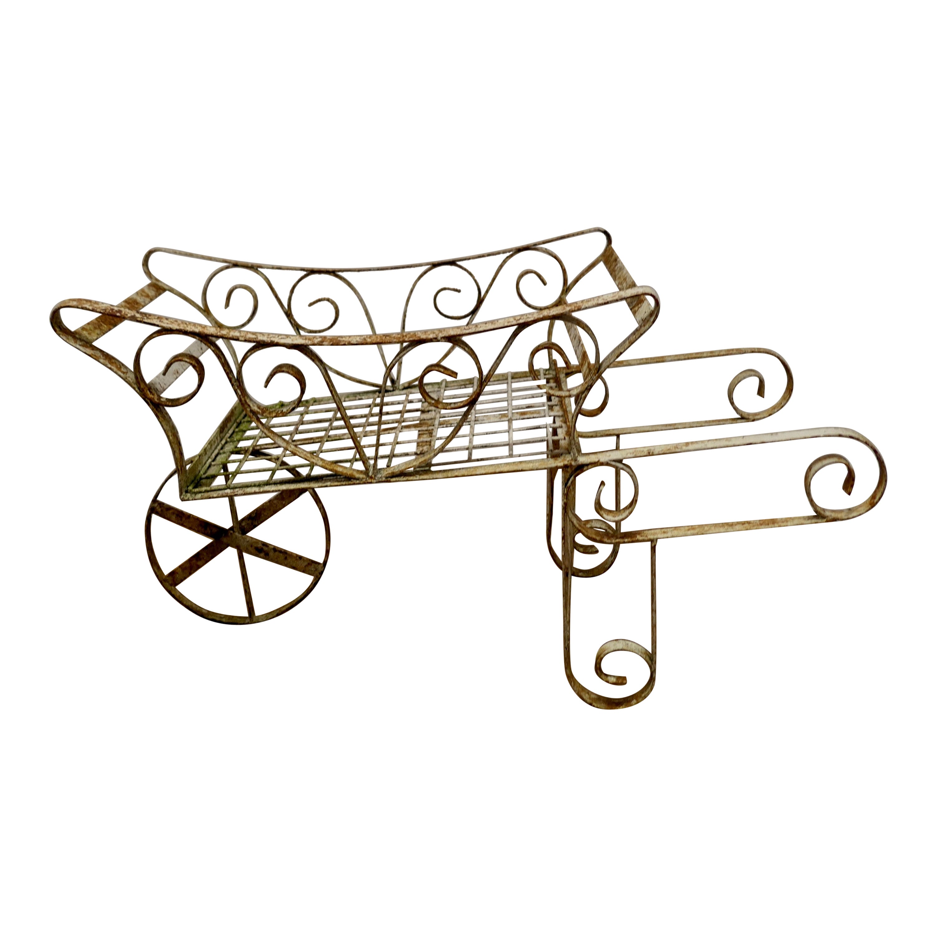 Wrought Iron Hand Cart Wheel Barrow for Plant Display    For Sale
