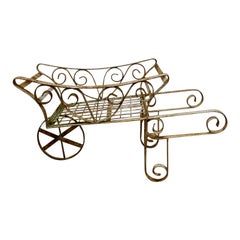 Antique Wrought Iron Hand Cart Wheel Barrow for Plant Display   