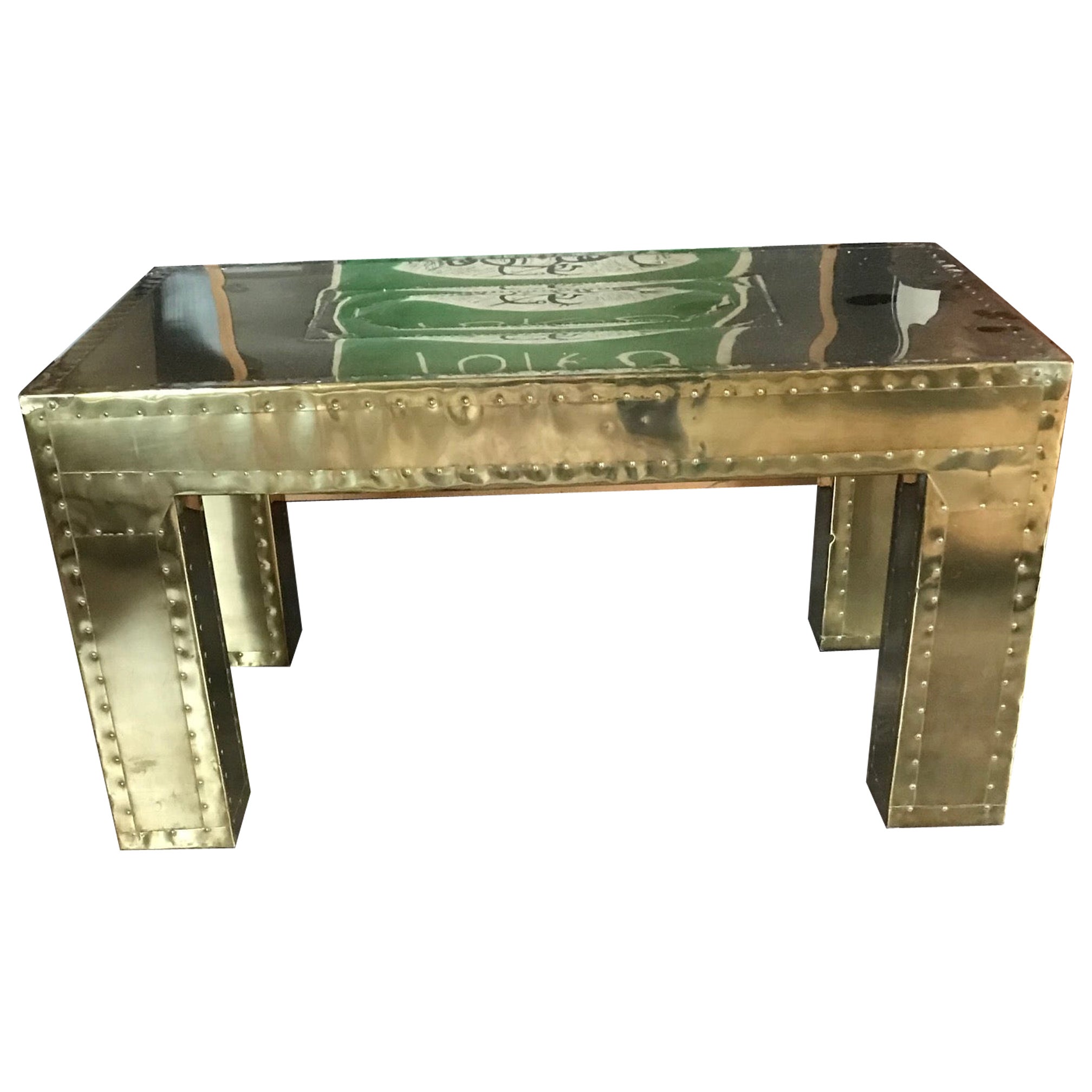 Unique brutalist brass coffe table/. France 1960's For Sale