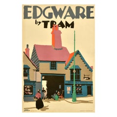 Original-Vintage-Reiseplakat Edgeware von Tram Frank Newbould, Greater London