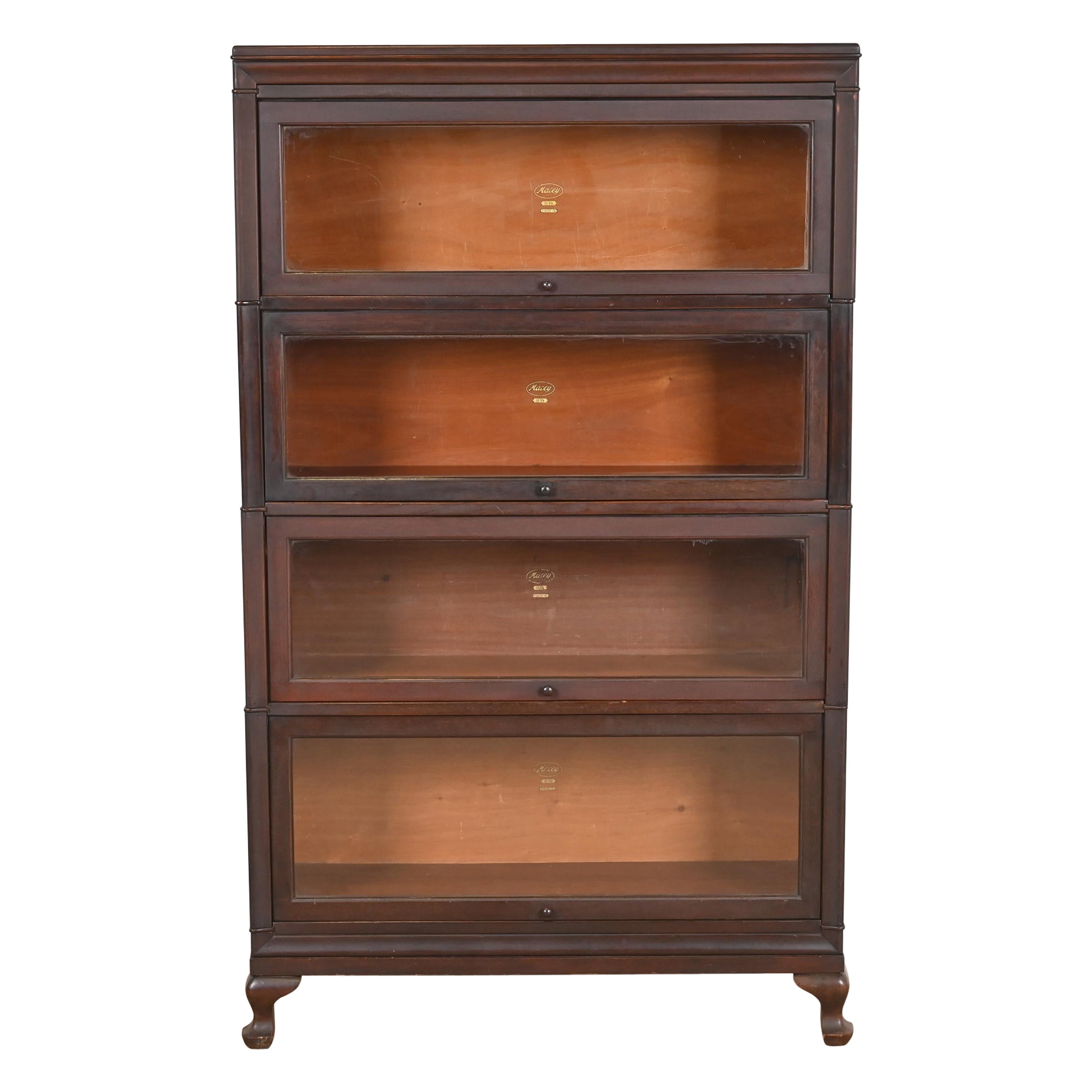 Antique Arts & Crafts Mahogany Four-Stack Barrister Bookcase by Macey, 1920s