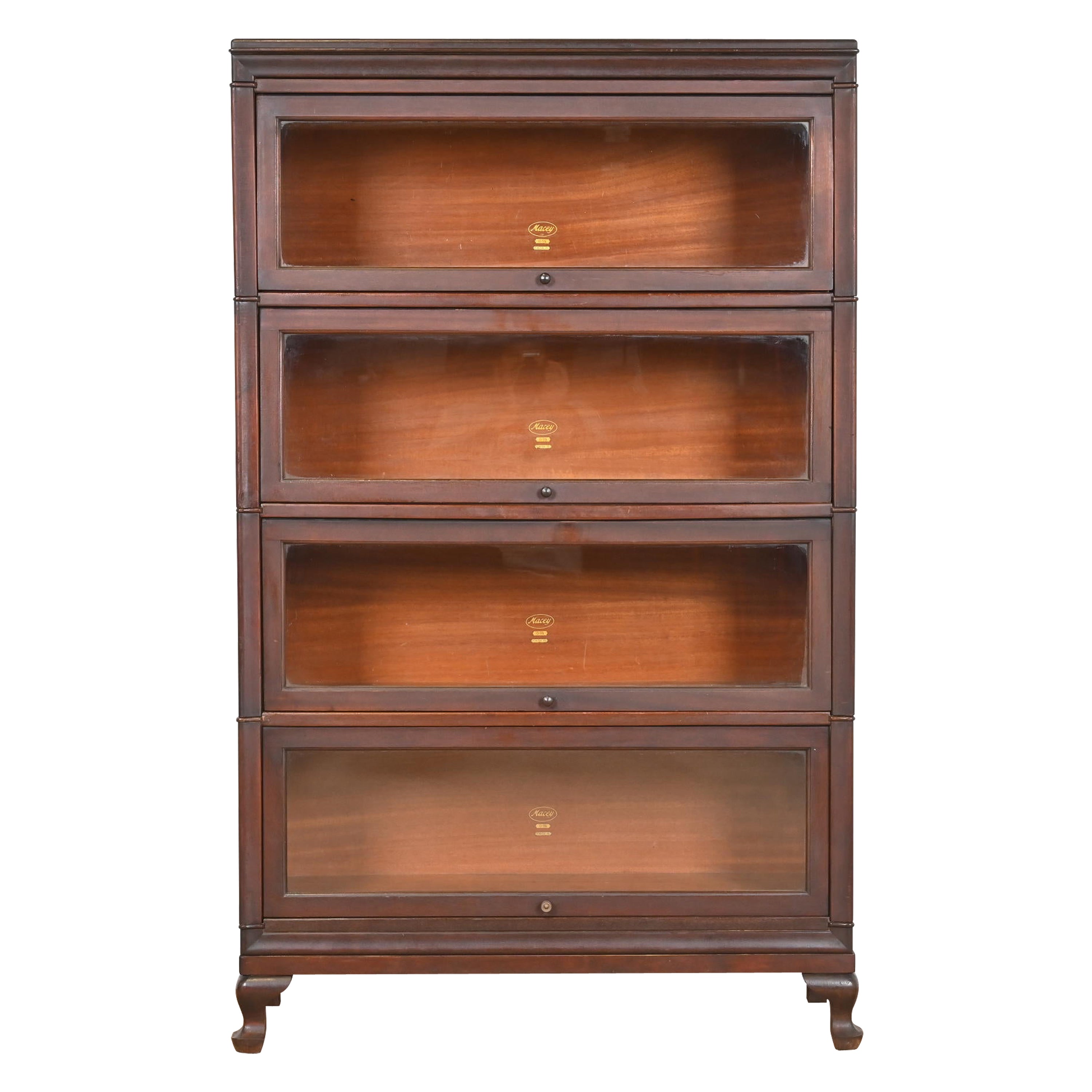 Antique Arts & Crafts Mahogany Four-Stack Barrister Bookcase by Macey, 1920s For Sale