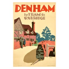 Original Antique Travel Poster Denham By Tram To Uxbridge Frank Newbould London