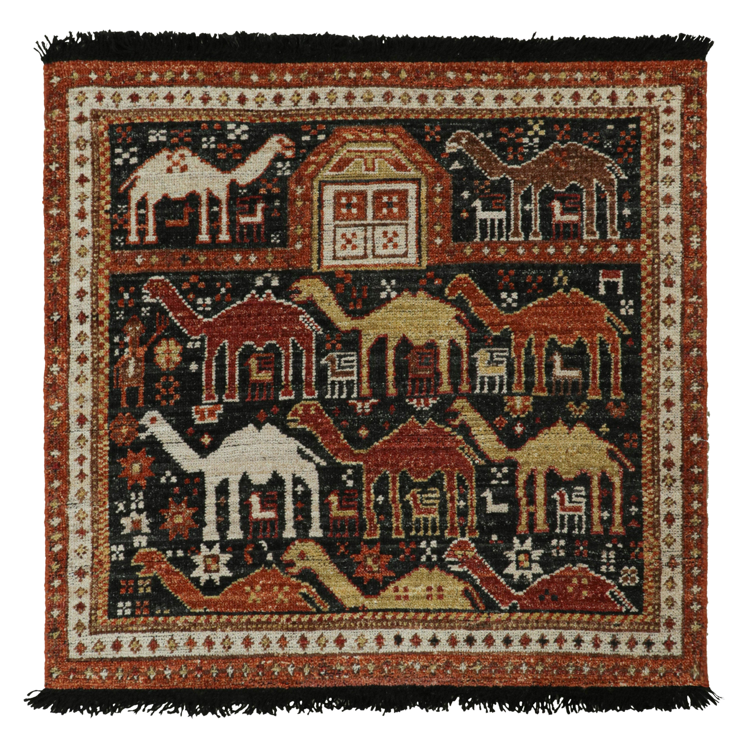 Rug & Kilim’s Tribal style rug in Black with Red, Gold-Brown Pictorial patterns For Sale