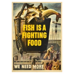 Poster originale del fronte interno di guerra Il pesce è un cibo da combattimento Razionamento WWII