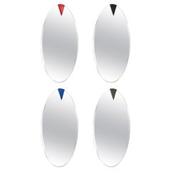 Set of Four Retro Oval Wall Mirrors with Colored Triangular Detail, 1970s
