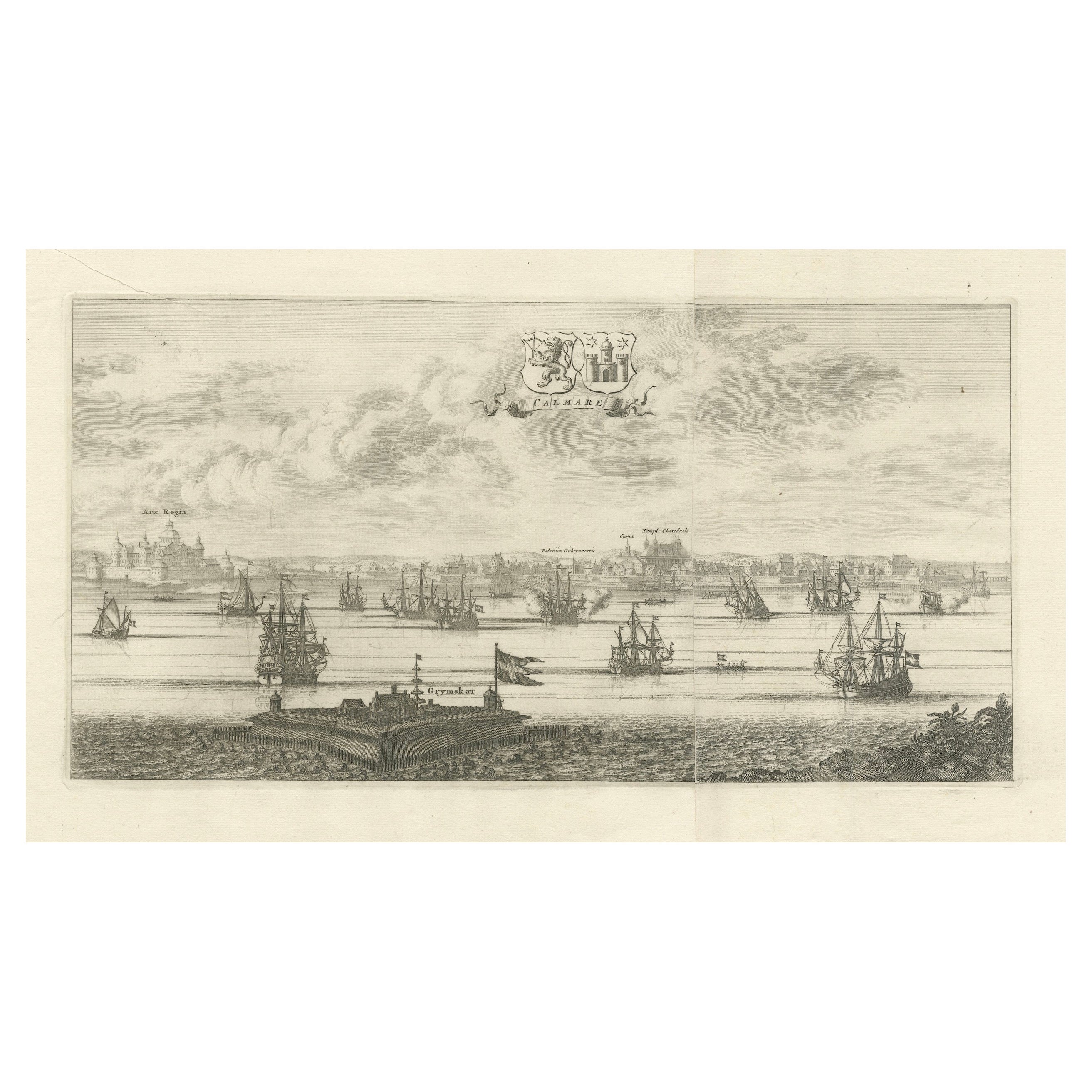 Maritime Majesty: The 17th-Century Skyline of Kalmar in Sweden, 1693 For Sale