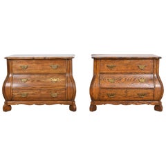 Retro Baker Furniture Dutch Oak Bombe Chests or Commodes, Pair