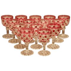 Rare Set of 14 Cranberry Victorian Wine Glasses