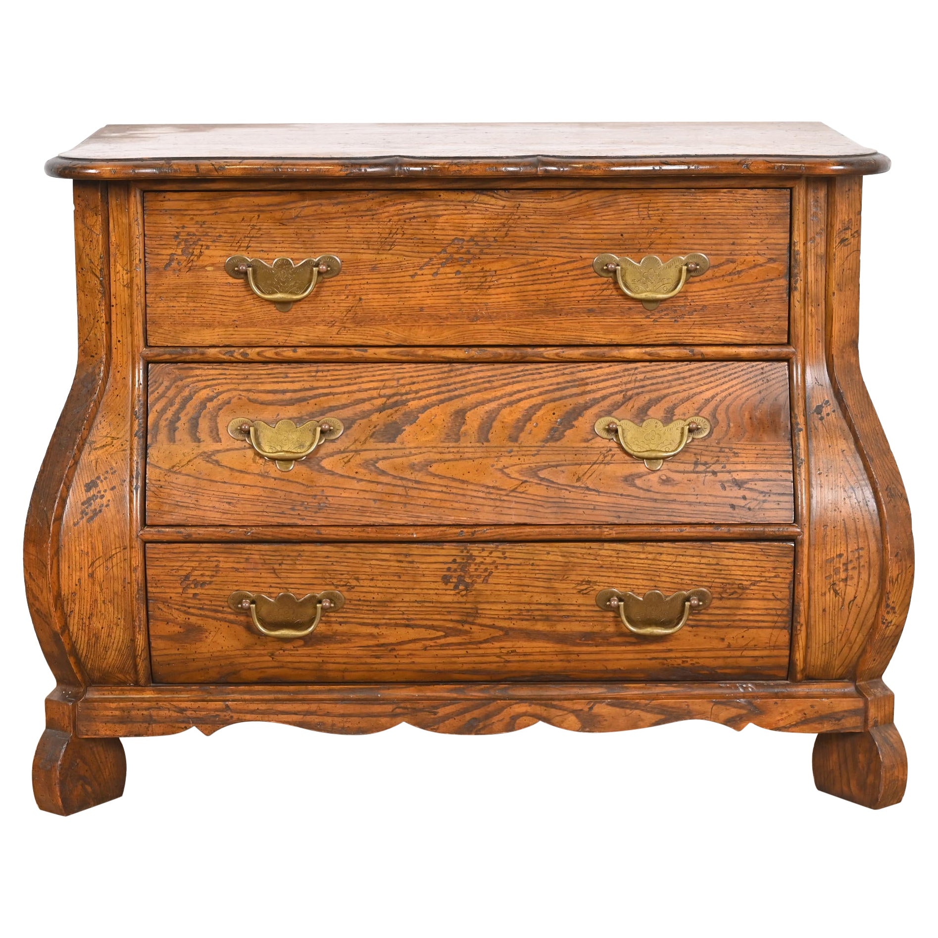 Baker Furniture Dutch Oak Bombe Chest or Commode For Sale