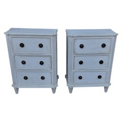 Pair Swedish Gustavian Style Painted 3 Drawer Chests Nightstands