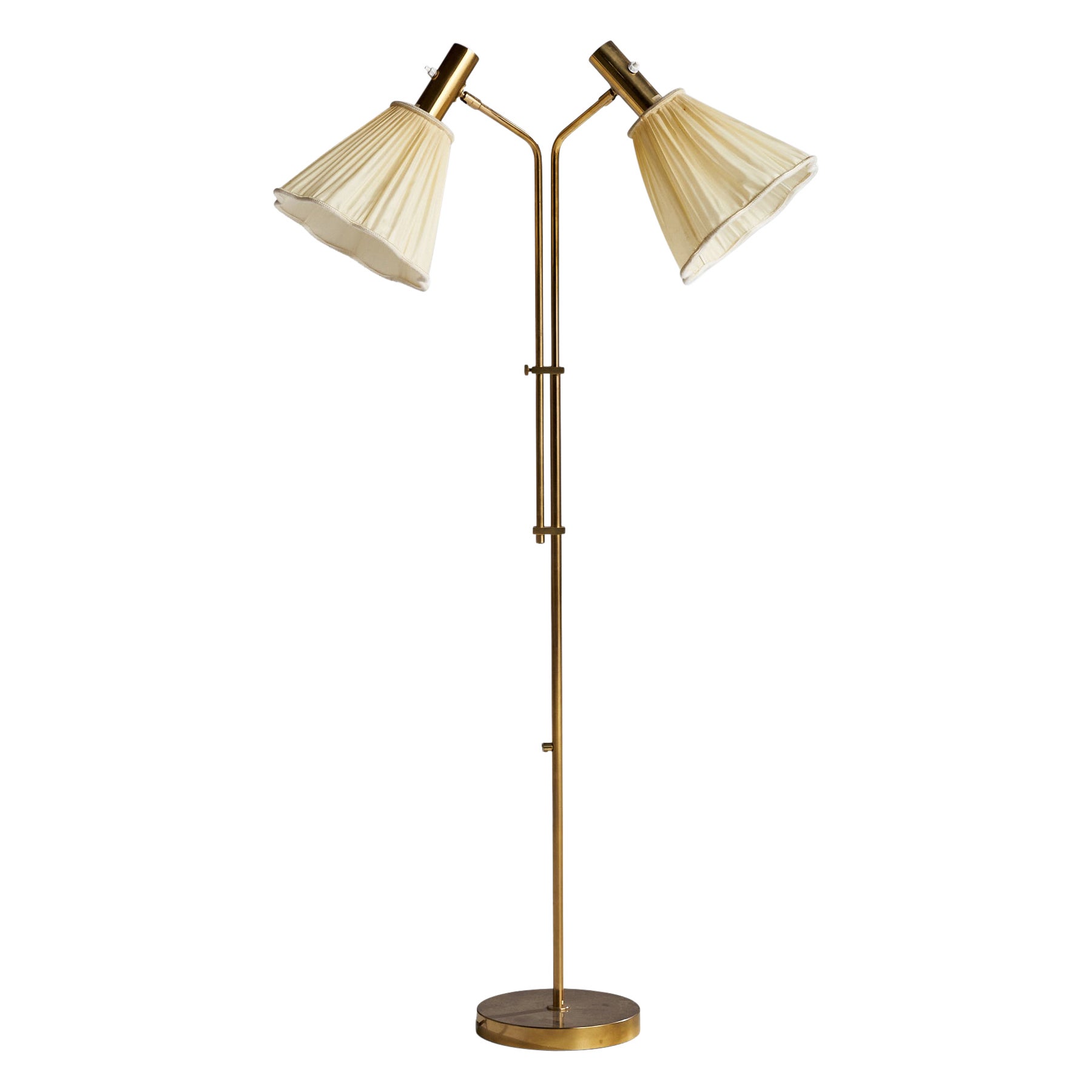 Bergboms, Floor Lamp, Brass, Fabric, Sweden, 1960s