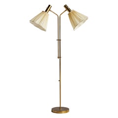 Bergboms, Floor Lamp, Brass, Fabric, Sweden, 1960s