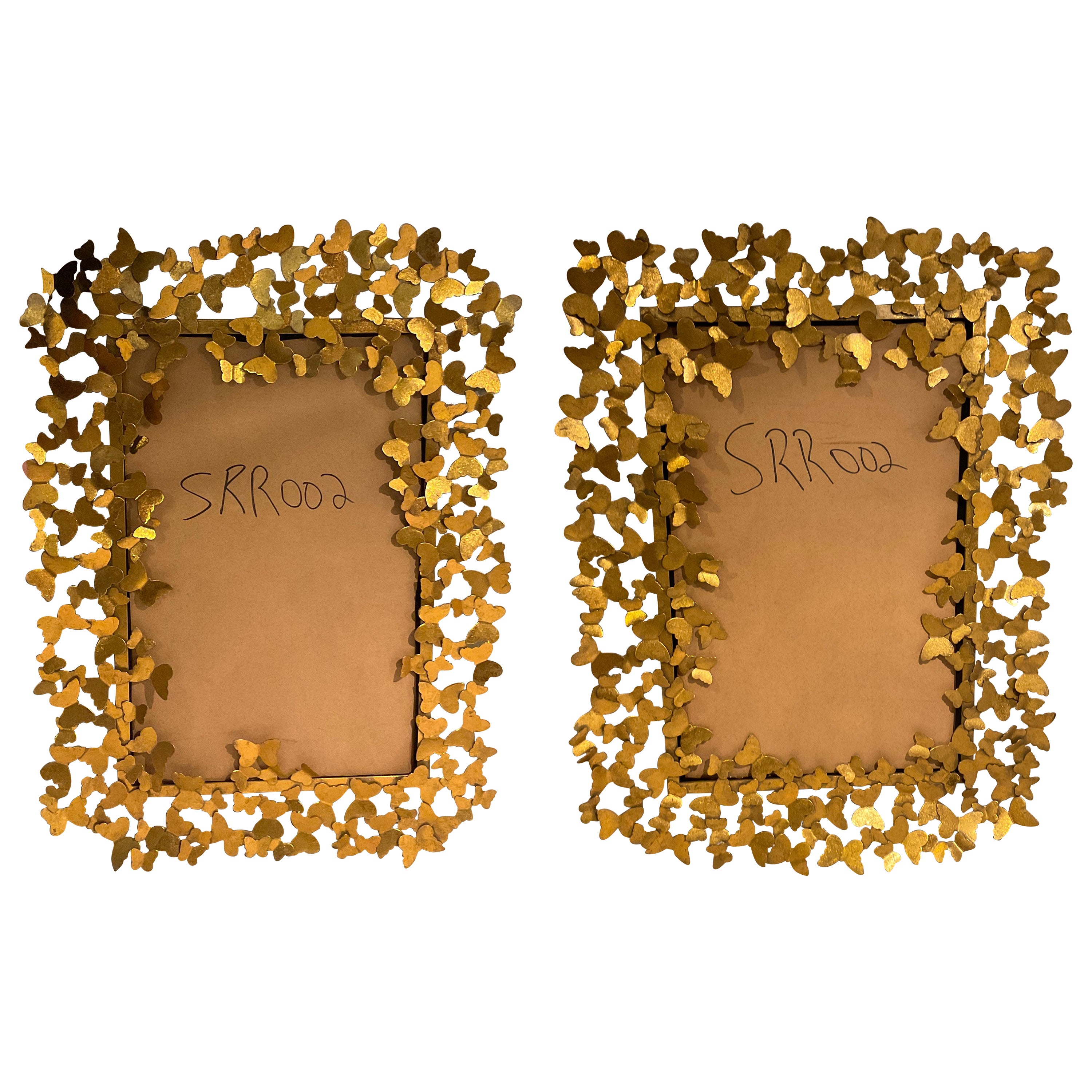 Pair Of Shimmering Gold  Metal Butterfly Frames For Mirrors For Sale