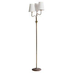 Finnish Designer, Floor Lamp, Brass, Fabric, Finland, 1940s