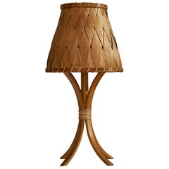 Swedish Designer, Table Lamp, Bentwood, Rattan, Veneer, Sweden, 1950s