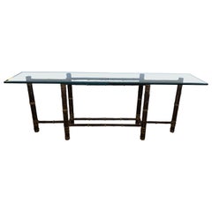 Used Chic Very Long Organic Modern Bamboo & Glass Console Table