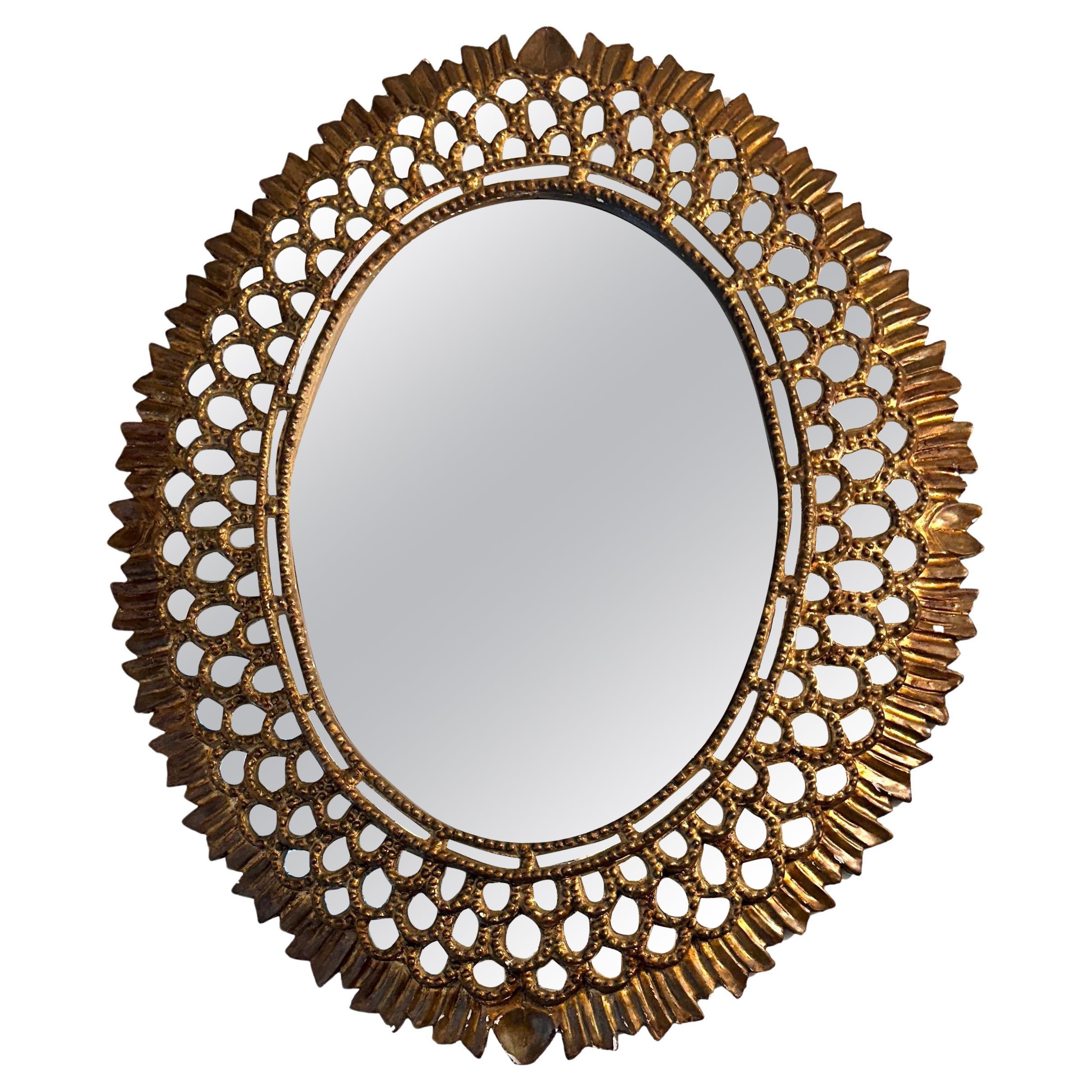 Spanish Colonial Style Gilt Wood Mirror For Sale