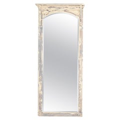 Antique Early 20th Century French Wooden White Patinated Mirror
