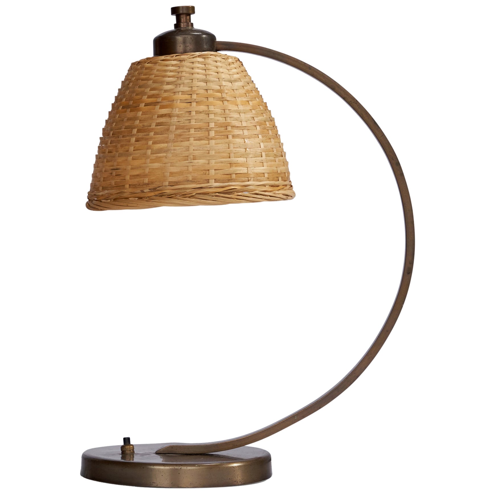 Swedish Designer, Table Lamp, Brass, Sweden, 1930s For Sale